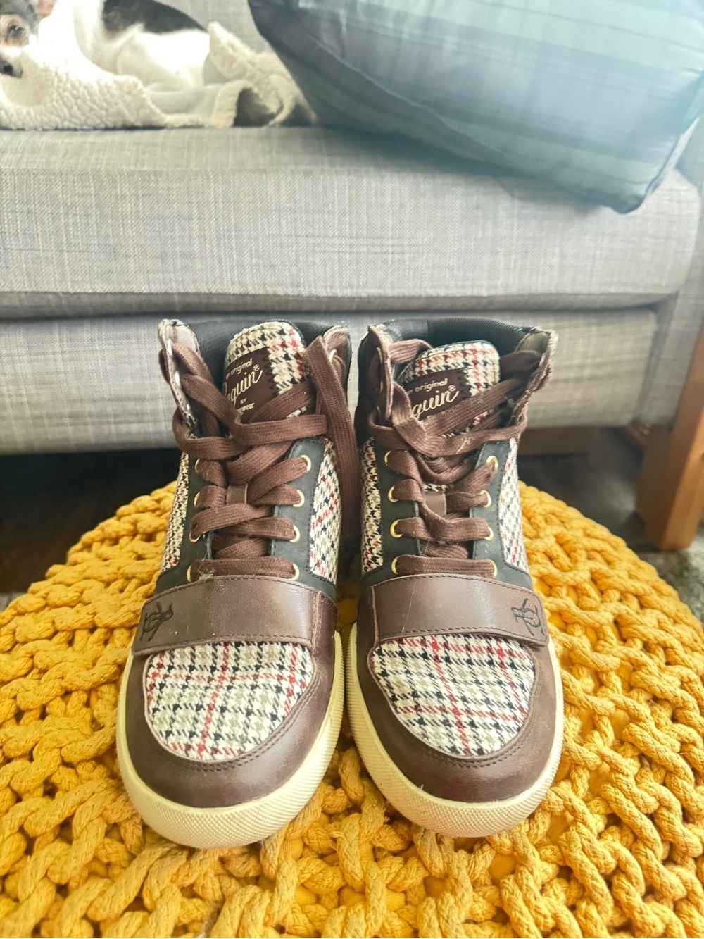 Original Penguin Brown Plaid High-Top Sneakers